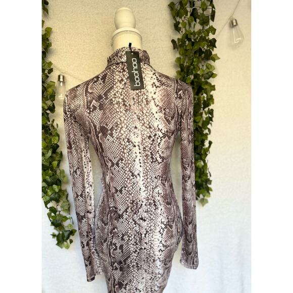 NWT Boohoo Snake Print High Neck Long Sleeve Bodycon Mini Dress Women's 4 Small - Picture 5 of 13